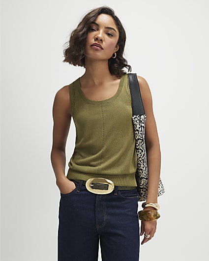 Khaki Fine Knit Vest Top