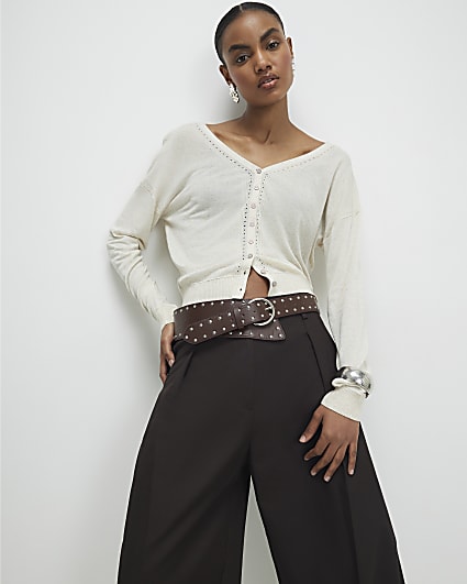 Cream V Neck Cardigan