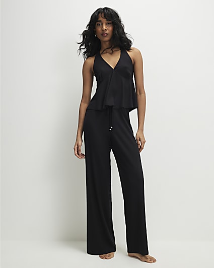 Black Peplum Halter Neck Pyjama Set