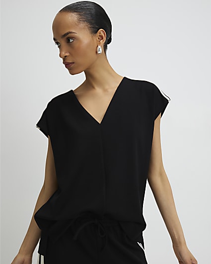 Black Tape Detail V Neck Tank Top