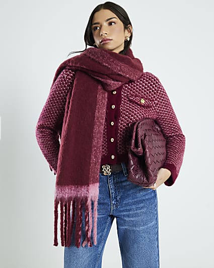 Red Fringed Fluffy Scarf