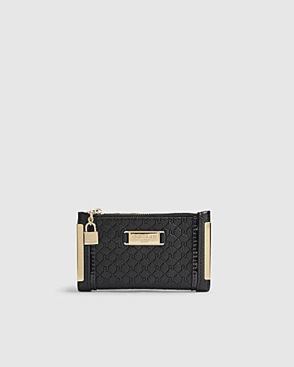 Black Embossed Monogram Print Mini Purse
