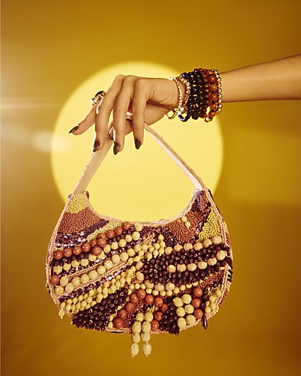 Purple Chunky Beaded Shoulder Bag