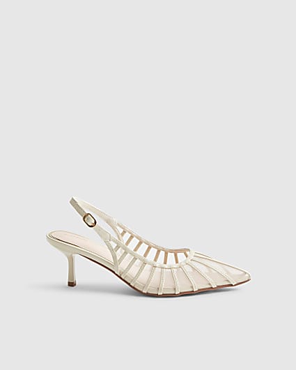 Cream Panelled Mesh Court Heels