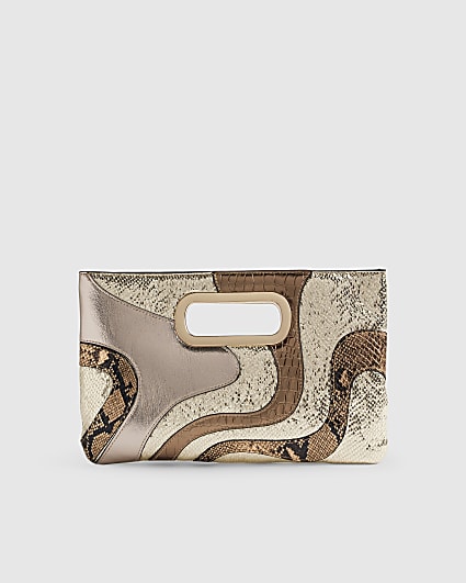 Gold Swirl Panel Metallic Clutch Bag