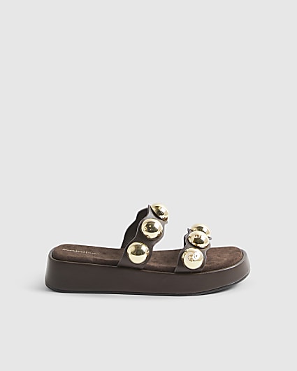 Brown Studded Flatform Sandals
