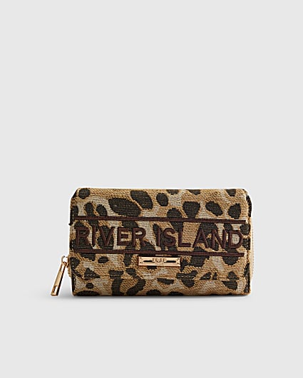 Beige Jacquard Leopard Print Purse