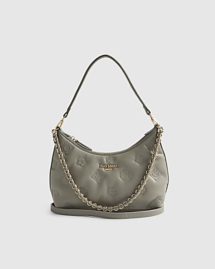 Grey Monogram Quilted Scoop Shoulder Bag