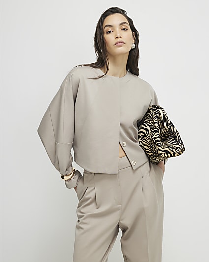 Cream Long Sleeve Bomber Jacket