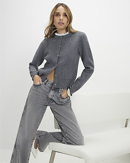 Grey Frill Trim Cardigan