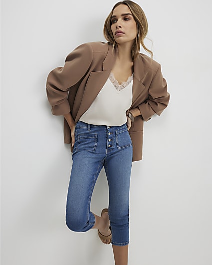 Blue Skinny Pocket Front Capri Jeans