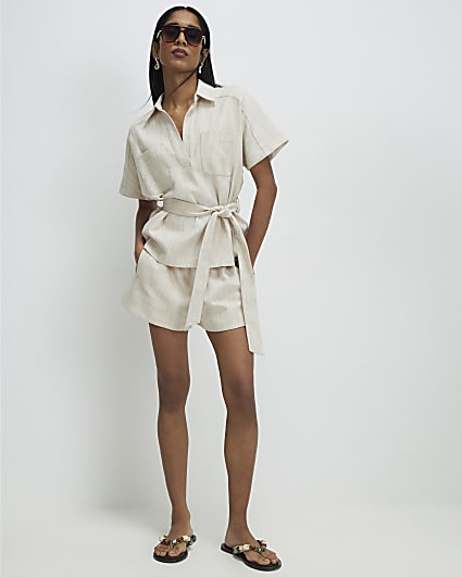 Beige Elasticated Waist Shorts