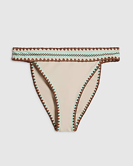 Cream High Leg Whipstitch Bikini Bottoms