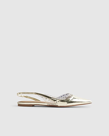 Gold Perspex Sling Back Flat Shoes