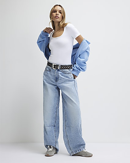 White Short Sleeve Scoop Neck Top