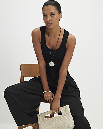 Black Scoop Neck Vest