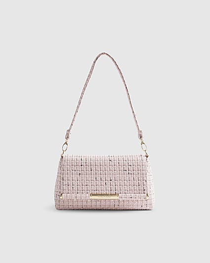 Pink Boucle Bar Front Clutch Bag