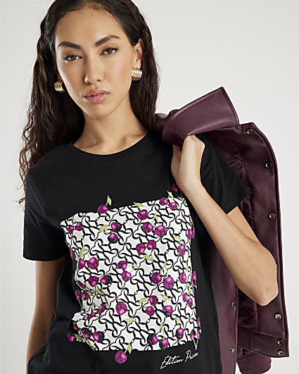 Black Short Sleeve Monogram Cherry T-shirt