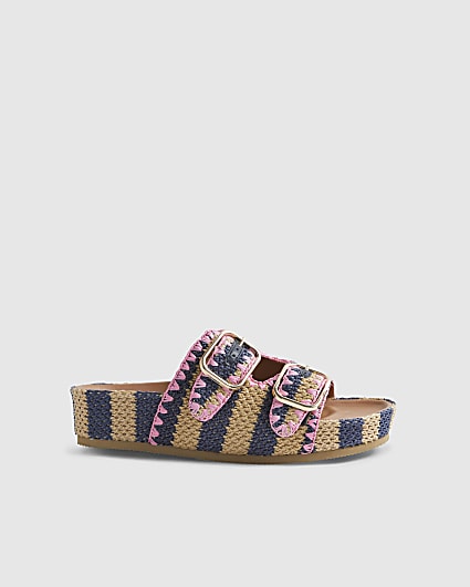 Navy Stripe Raffia Footbed Sandals