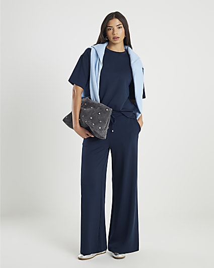 Navy Premium Wide Leg Joggers