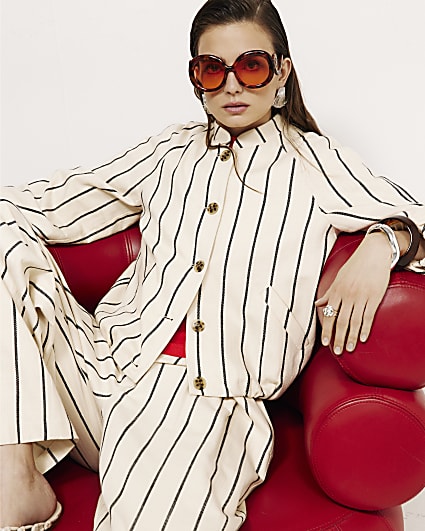 Cream Stripe Bomber Jacket