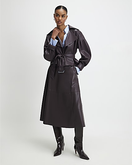 Red Faux Leather Full Circle Midi Skirt