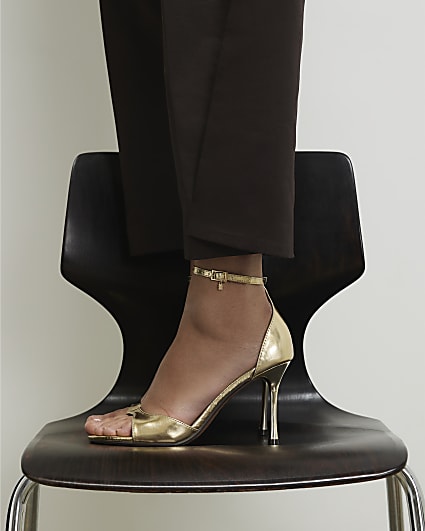 Gold Wide Fit Closed Back Heeled Sandals