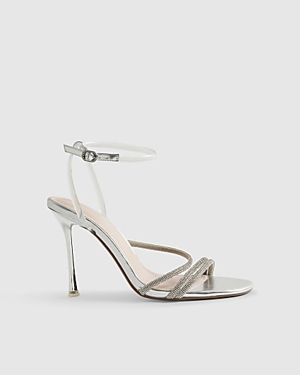 Silver Diamante Strappy Heeled Sandals