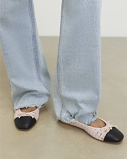 Pink Boucle Bow Ballet Pumps