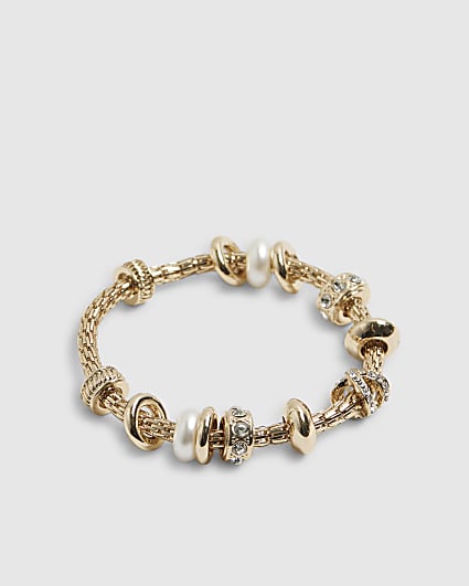 Gold Hammered Link Stretch Bracelet