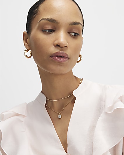 Gold Double Row Pendant Necklace