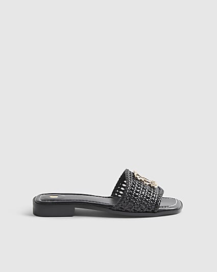 Black Woven Mule Sandals