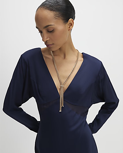 Gold Wide Chain With Bar Lariat Necklace