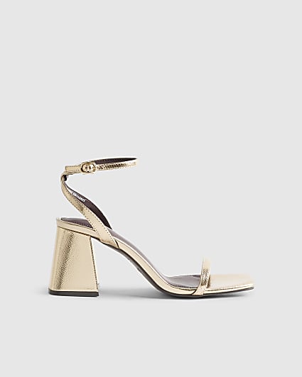 Gold Strappy Block Heel Sandals