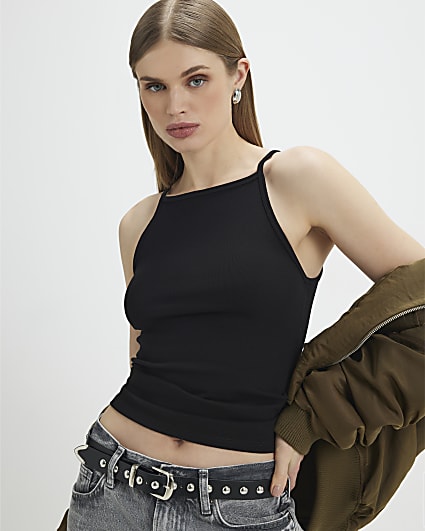 Black Sleeveless Cotton Tank Top