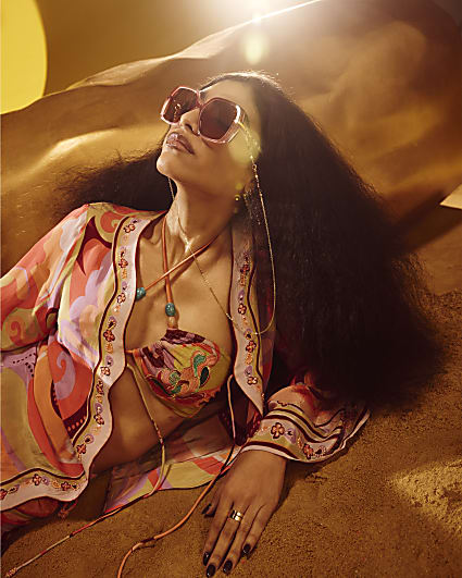 Orange Swirl Print Cover Up