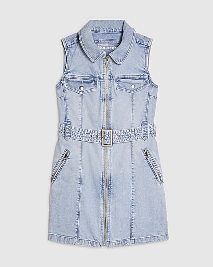 Petite Blue Denim Sleeveless Mini Dress