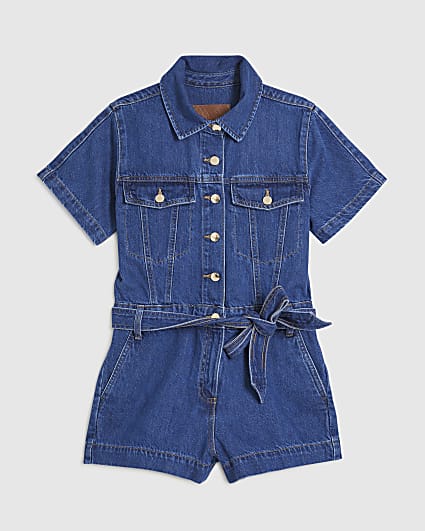 Petite Blue Denim Short Sleeve Playsuit