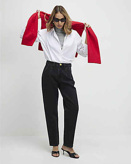 Black High Waisted Tapered Jeans