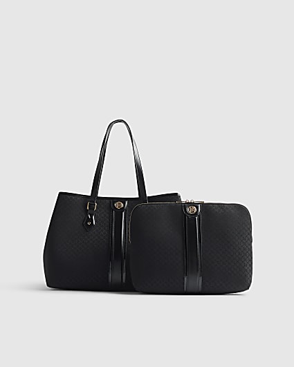 Black Jacquard Monogram Shopper Bundle Bag