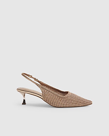 Rose Gold Crochet Sling Back Court Heels