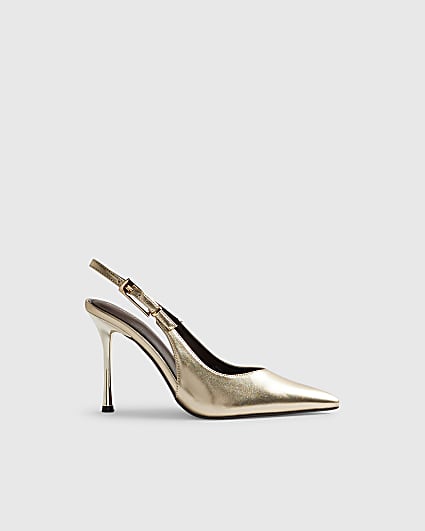 Gold Buckle Sling Back Court Heels