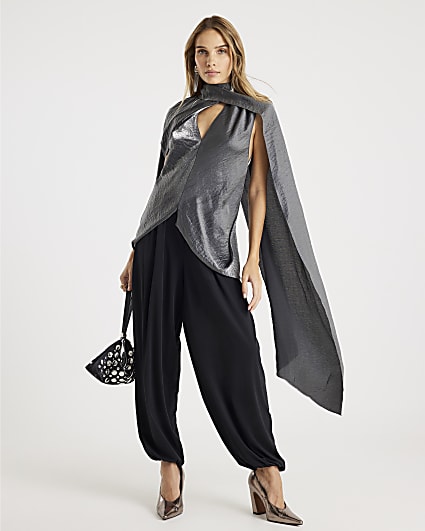 Black Barrel Leg Trousers