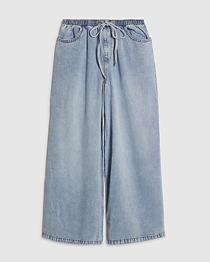 Petite Blue Wide Leg Pyjama Style Jeans