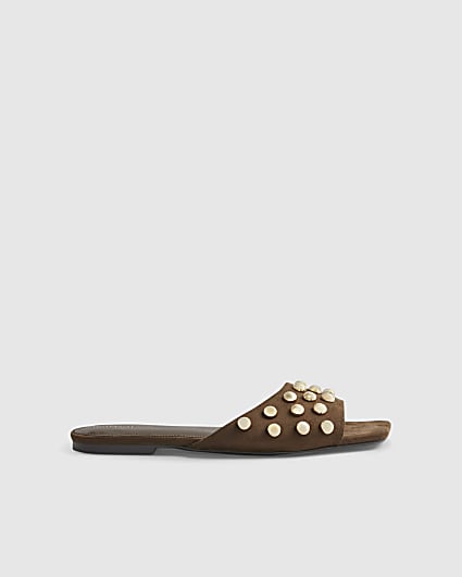 Brown Stud Flat Sandals