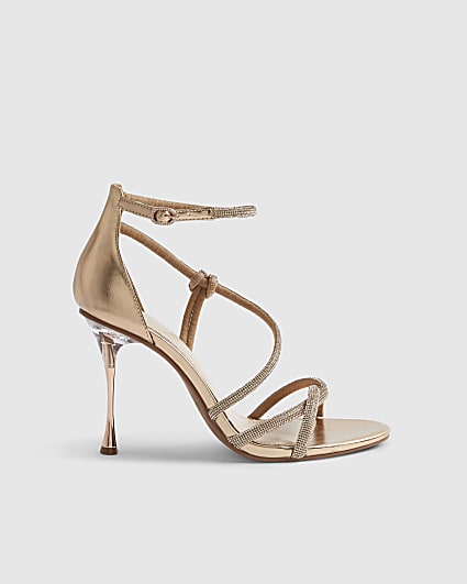 Rose Gold Closed Back Diamante Strap Heels