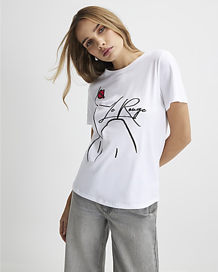 White Short Sleeve Sketch Face T-shirt