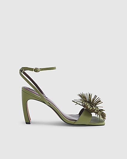 Green RI Studio Leather Pom Pom Heeled Sandal