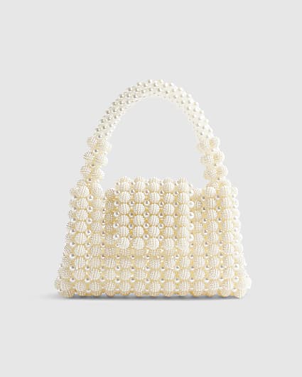 White Beaded Pearl Clutch Bag