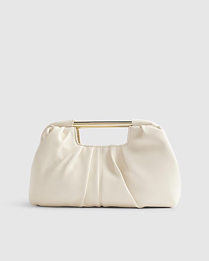 Cream Ruched Clutch Bag